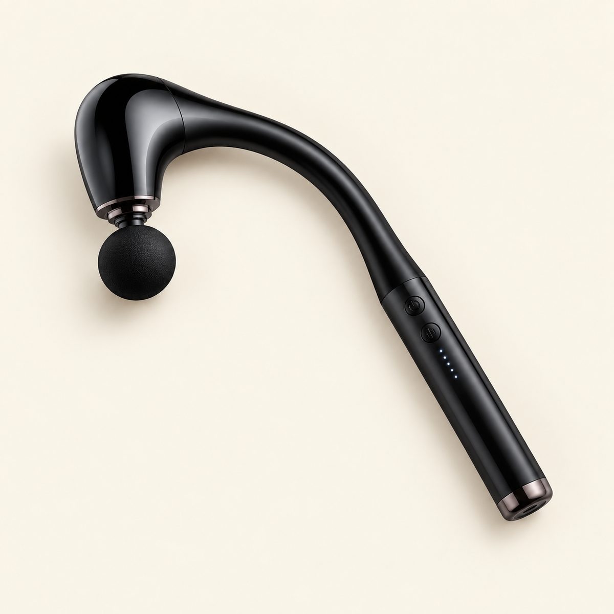 Kalos swan-neck massage gun on a warm ivory background